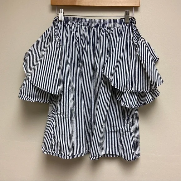 Faithfull the Brand Women Blue White Cotton House Top Louvre Stripe Print Size 2 - Picture 4 of 12